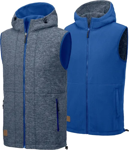 Vista 13 de Little Donkey Andy Chaleco de forro polar reversible para hombre, ligero, cálido, sin mangas, con capucha, para senderismo, caminar, viajar