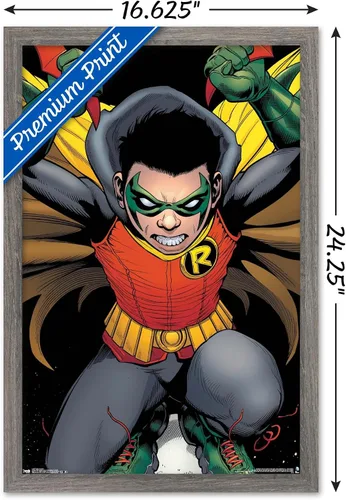 Vista 3 de Trends International DC Comics - Póster de pared de Robin - Damian Wayne, 14.725 x 22.375 pulgadas, versión enmarcada de madera de granero