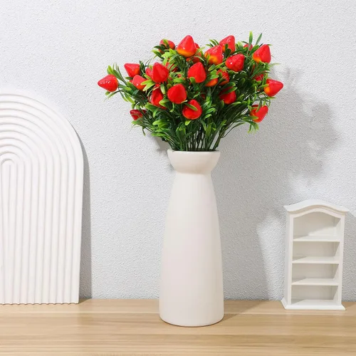 Vista 5 de Toddmomy Fresa falsa, 3 piezas de tallo de fresa artificial, adornos de flores de fruta para decoración del hogar, boda, fiesta, fruta artificial