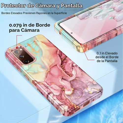 Vista 4 de Btscase para Galaxy S20 FE 5G, Funda de patrón de mármol 3 en 1 resistente a los golpes cuerpo completo duro PC+Silicona suave para caídas