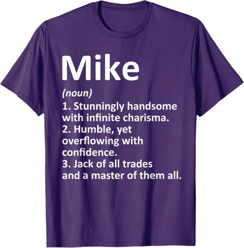 Vista 64 de MIKE Definition - Camiseta divertida para regalo de cumpleaños con nombre personalizado, Negro, S