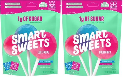 Vista 9 de SmartSweets Paletas, 3oz, sabor a frambuesa azul y sandía, caramelo duro con bajo contenido de azúcar (1g), bajo en calorías (40), sin edulcorantes