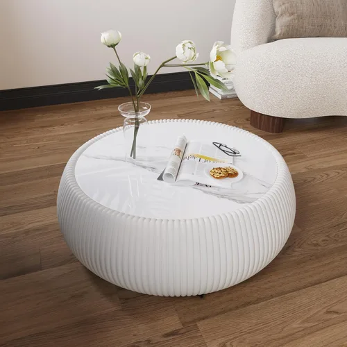 Vista 5 de Mesa de centro redonda de 27.55 pulgadas para sala de estar, mesas modernas, centro pequeño con patrón de mármol superior para apartamento, oficina