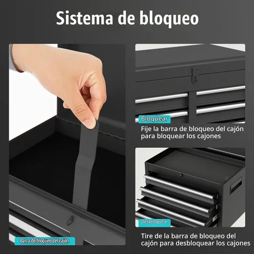 Vista 6 de Goplus Baúl de herramientas, gabinete de almacenamiento de herramientas con 5 cajones y ruedas, con parte superior desmontable, caja