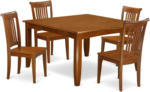 Vista 10 de East West Furniture PFPO5-SBR-C - Juego de mesa de cocina de 5 piezas para 4 personas, incluye una mesa de comedor cuadrada con hojas de mariposa