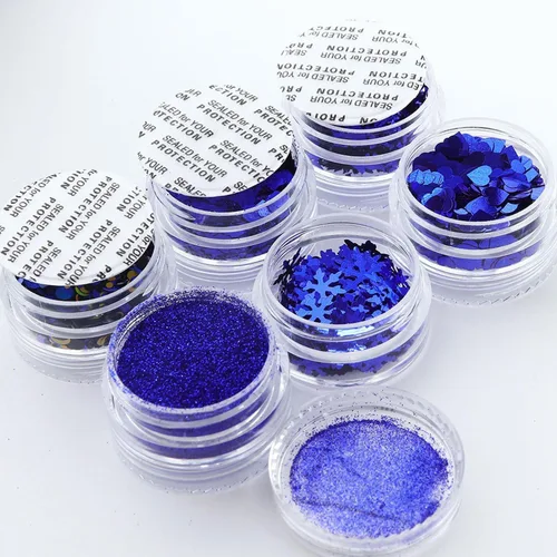Vista 2 de Lentejuelas artísticas de uñas navideñas, copos de nieve azul holográficos, redondos, mariposa, corazón, copos de purpurina para decoración