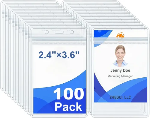 Vista 11 de Soporte vertical de plástico transparente para tarjetas de identificación con nombre, resistente al agua, con cierre resellable, de PVC