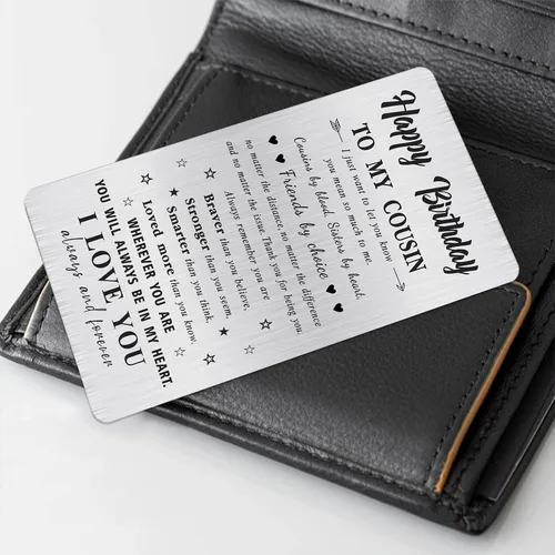 Vista 4 de Alotozo Tarjeta de cumpleaños personalizada para primo, tarjeta de billetera de acero inoxidable grabada con láser, regalo de cumpleaños para primo