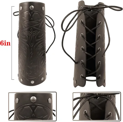 Vista 7 de Conjunto de disfraz de caballero medieval con brazaletes de cuero, accesorios retro para Halloween