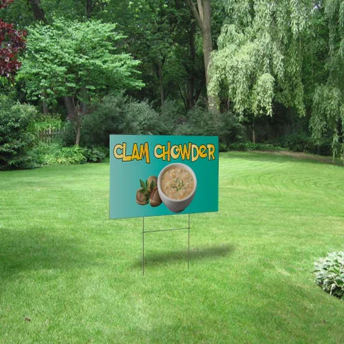 Vista 3 de Fastasticdeals Weatherproof Yard Sign Clam Chowder Outdoor Advertising Printing A Aqua-Blue Lawn Garden Seafood 18x12 Inches 1 Side Print