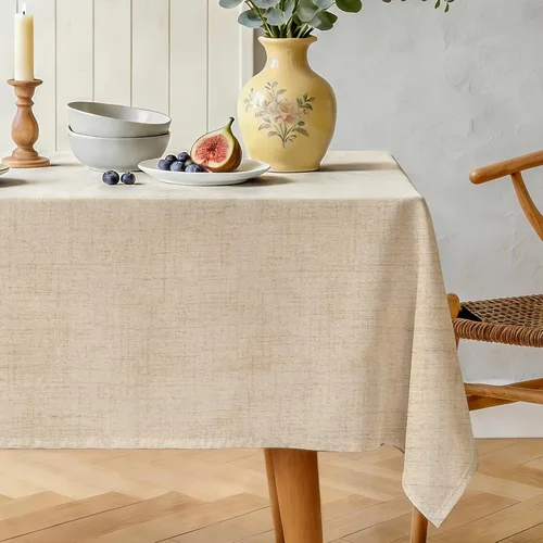Vista 9 de Mantel rectangular de lino natural, mantel ligero con textura de otoño de 52 x 70 pulgadas, resistente al agua, resistente a las manchas, mantel