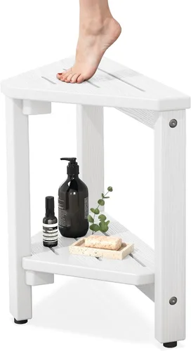 Vista 11 de SERWALL Reposapiés de ducha de 15 pulgadas para afeitarse piernas, taburete de ducha esquinero impermeable para ducha interior, banco de ducha