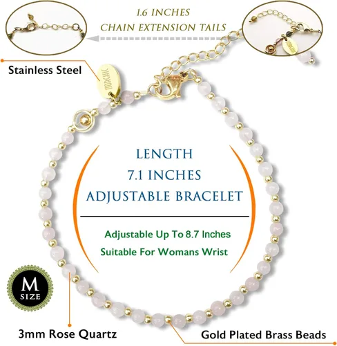 Vista 2 de Morchic - Pulsera ajustable de pulgadas para mujer, con mini cuentas de gemas naturales, serie de dijes de gemas de energía, regalo de cumpleaños