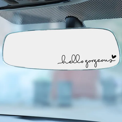 Vista 4 de 2 calcomanías de vinilo con el texto “Hello Gorgeous” para espejo retrovisor, botella de agua, cuidado personal, para la ventana del auto y laptop