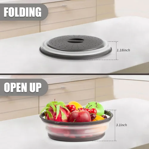 Vista 6 de Tapa para microondas con alfombrilla de silicona – Plegable, con ventilación, reutilizable, protector de alimentos y cubierta para platos