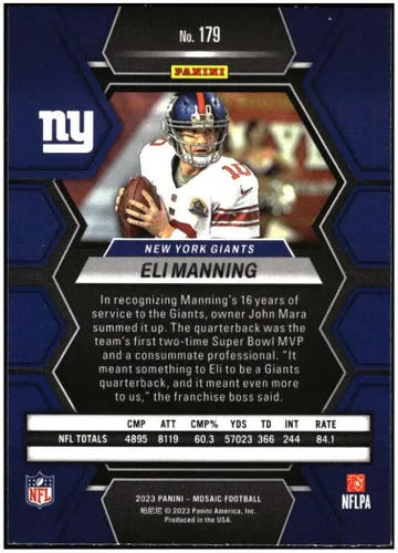 Vista 2 de ELI MANNING 2023 Panini Mosaic #179 NM+-MT NFL Football NY Giants