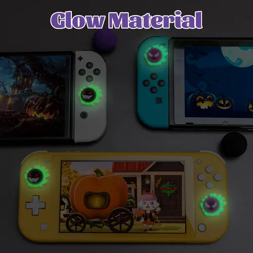 Vista 9 de NANANINO Lindas tapas de silicona para Halloween Joycon para pulgar, cubierta de joystick compatible con SwitchOLEDSwitch Lite, 4 unidades, fantasma