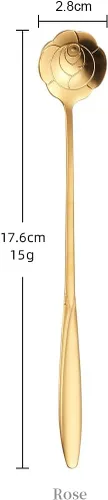 Vista 2 de SZLFSX 16 cucharaditas de oro en forma de rosa, acero inoxidable de 7 pulgadas