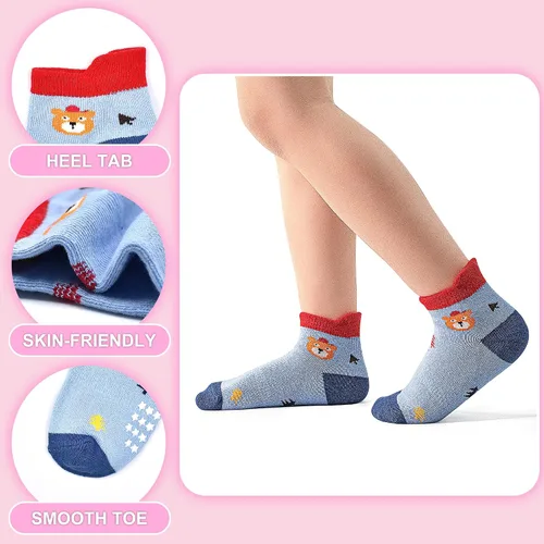 Vista 5 de ELUTONG Calcetines antideslizantes para niños pequeños con agarres, 12 pares para niños de 1 a 7 años, para niños y niñas