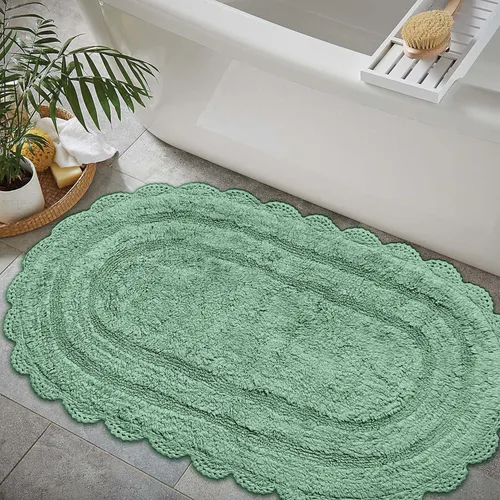 Vista 31 de Chardin home Alfombra de baño de ganchillo beige, alfombra de baño ovalada 100% algodón con borde de ganchillo artesanal hecho a mano, alfombra
