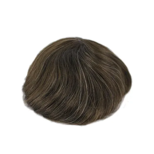 Vista 12 de Toupee para hombres, sistema de cabello gris al 20%, línea capilar invisible, color negro natural, sistema de unidad de cabello 1B20
