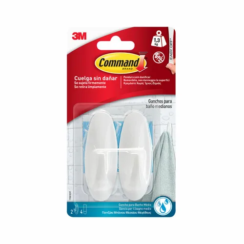 Vista 2 de Gancho para colgar 3M 1,3 kg Blanco Metal Plástico (2 Unidades)