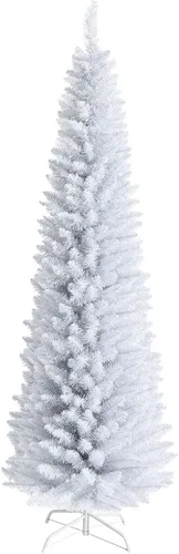 Vista 13 de GOFLAME - Árbol de Navidad artificial de 6 pies con luces LED blancas cálidas preiluminadas, árbol de Navidad con flecos de nieve, 435 puntas