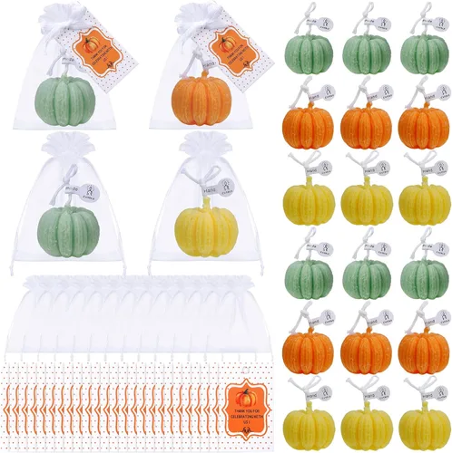 Vista 10 de Treela Juego de 24 velas de calabaza para otoño, baby shower, regalos de fiesta para invitados de calabaza, regalos de agradecimiento a granel