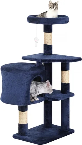 Vista 15 de BestPet Torre para Gatos de 36" Beige Torre Resistente para Gatos de Múltiples Niveles con Casita de Felpa, Percha Acogedora, Postes