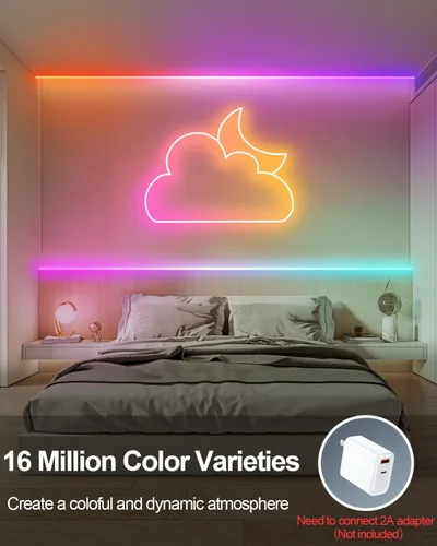 Vista 7 de Tira de luces de neón inteligentes USB, cuerda de luces LED de 16.4 pies, IC y RGB que cambian de color con control de aplicación, sincronización