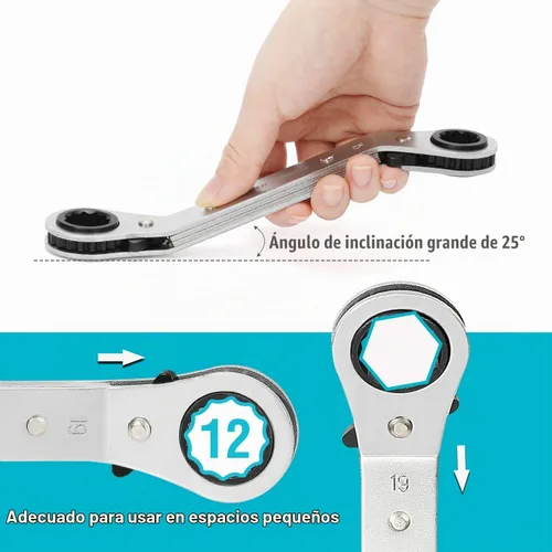 Vista 5 de DuraTech - Juego de llaves de trinquete reversibles con extremo de caja de doble compensación, métrico, resistente, chapado en cromo mate, torcida