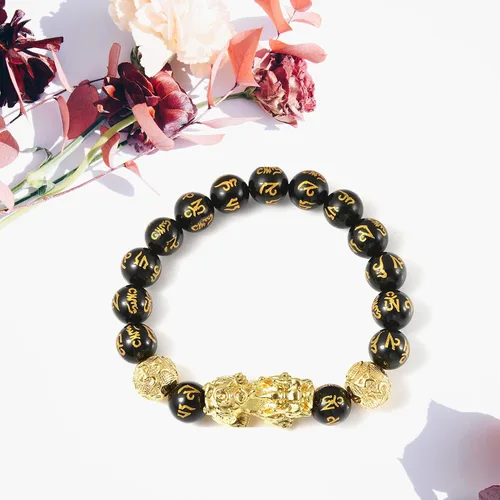 Vista 6 de SHOP LC DELIVERING JOY Feng Shui Wealth Bracelet for Men Women, Beads Stretchable Good Luck Bracelet Gold Plated Dragon Lucky 6.50" Birthday