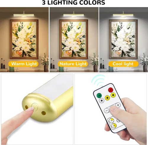 Vista 4 de Paquete de 2 luces de imagen para obras de arte de pared recargables de 5000 mAh luz de pintura con controlador, colores cálidos, naturales/fríos
