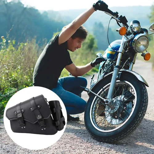 Vista 2 de Homoyoyo Bolsa de brazo oscilante, basculante para motocicletas, basculante de motocicleta con soporte para botella de agua, cuero sintético negro