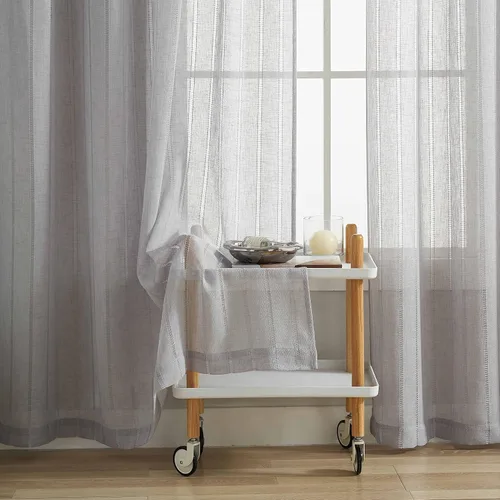 Vista 3 de Home Brilliant Cortinas a rayas transparentes de gasa para ventana pequeña para dormitorio, juego de 2, 54 x 45 pulgadas, gris claro