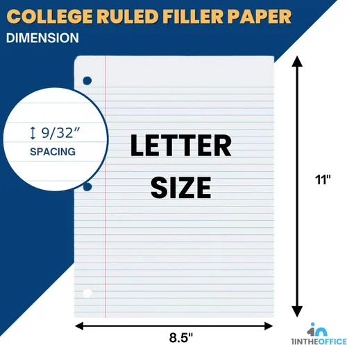 Vista 2 de 1InTheOffice Filler Paper College - Papel para carpeta de hojas sueltas de 8.5 x 11 pulgadas, 3 agujeros, tamaño carta, (400/paquete)