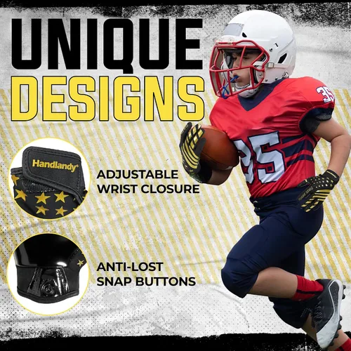 Vista 4 de HANDLANDY Guantes de fútbol americano juvenil para niños y niñas, guantes de receptor abierto pegajosos para niños, guantes de fútbol americano