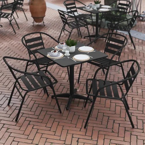 Vista 5 de Flash Furniture TLH-ALUM-28SQ-017BK4-GG Lila - Juego de mesa cuadrada de aluminio para interiores y exteriores de 27.5 pulgadas con 4 sillas Negro