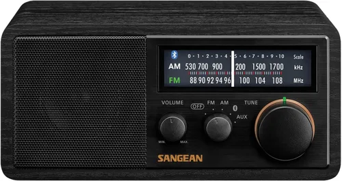 Vista 3 de SANGEAN Radio de gabinete de madera SG-118 AM/FM/Bluetooth con carga de teléfono USB