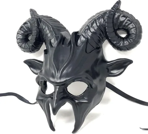 Vista 18 de Ram - Máscara de disfraz de demonio de cuernos de diablo de cabra para disfraz de Halloween
