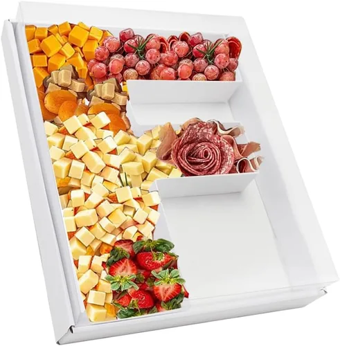 Vista 35 de Bandeja de papel rellenable de 12.5 pulgadas con números y letras de cartón, tablero de charcutería, bandeja para cupcakes dulces, caja decorativa