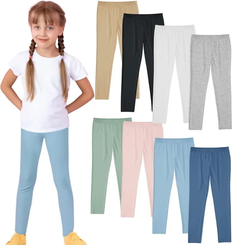 Vista 6 de Ramede 8 leggings para niñas, de longitud completa, color liso, básicos, suaves, cómodos, elásticos, pantalones para yoga y niñas Color a la moda