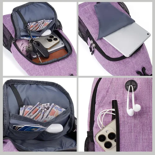 Vista 3 de BOSTANTEN Bolso bandolera, mochila cruzada para el hombro, bolsa de pecho para hombres y mujeres, viajes, senderismo, mochila casual
