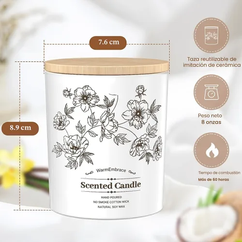 Vista 3 de Vela perfumada de lujo para mujeres y hombres, vela de cera de soja de coco y vainilla, vela en tarro de 8 onzas para el hogar, perfumada, 60 horas