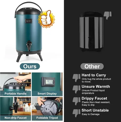 Vista 5 de Dispensador de bebidas calientes, dispensador de bebidas con aislamiento de acero inoxidable, dispensador de bebidas frías y calientes