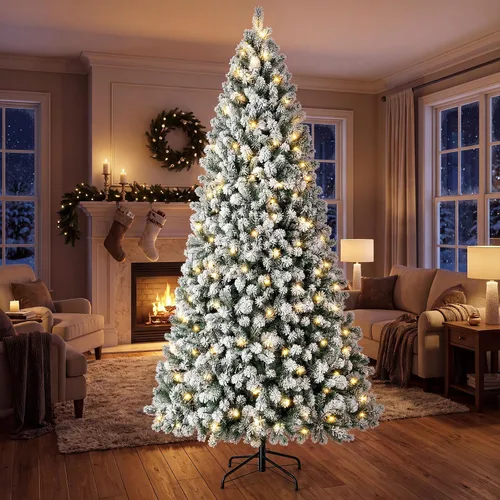Vista 25 de Árbol de Navidad flocado de nieve preiluminado de 4.5 pies con Flocado-multi