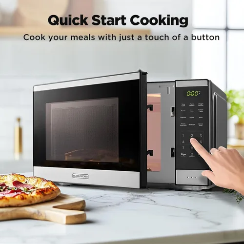 Vista 3 de BLACK+DECKER Horno de microondas para encimera 0.9 pies cúbicos, 6 menús automáticos, bloqueo para niños, función de memoria, 10 niveles