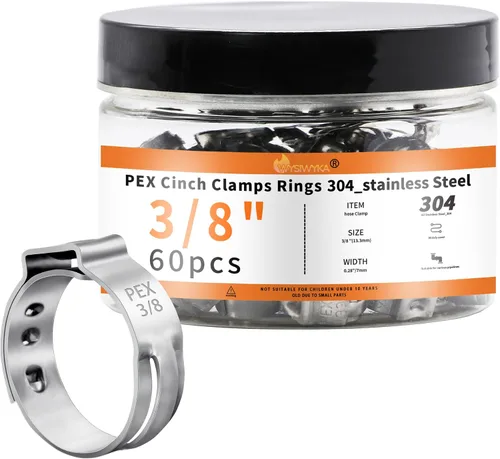 Vista 11 de 60 piezas de anillos de abrazaderas de cincha PEX de 1 pulgada, abrazaderas de manguera de una oreja de acero inoxidable 304, anillos de crimpado