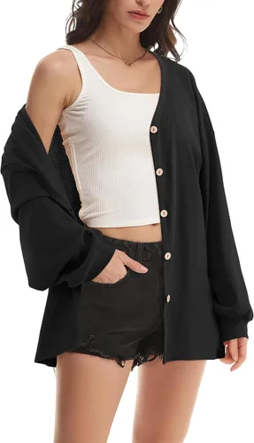 Vista 3 de Beluring Women's Shirts V Neck Long Sleeve Waffle Knit Button Up Tunic Tops Blouse
