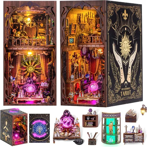 Vista 7 de Wimlade - Kit de manualidades para rincón de libros, kit de rincón de libros en miniatura, estante de libros con sujetalibros de rompecabezas 3D